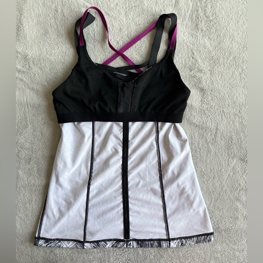 LULULEMON Athletica Black White Plum Hot To Street Tank Heat Wave Top Size 6 - Picture 4 of 6
